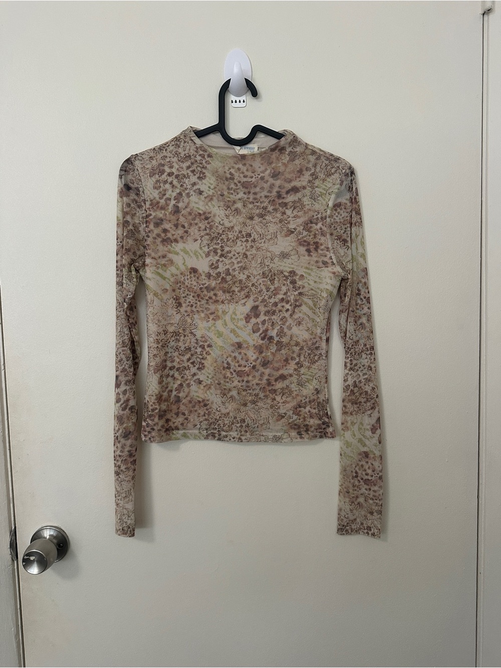 See You Monday Beige Animal Print Long Sleeve Top